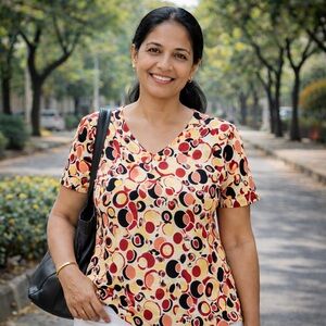 JM Collection Abstract Print Stretch Top Size L V Neck Colorful Career Blouse